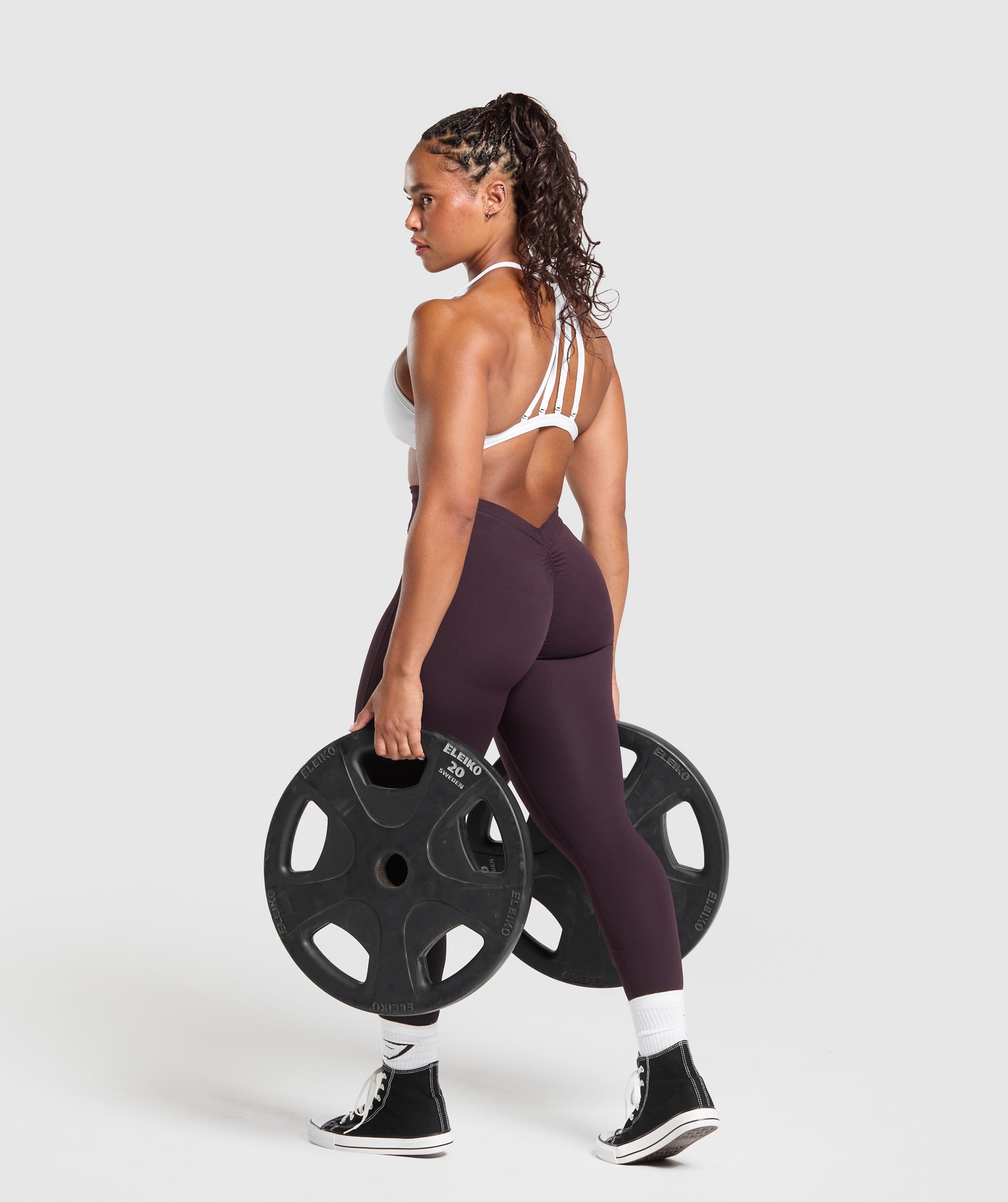 Lifting Dipped Waistband Leggings - Plum Brown