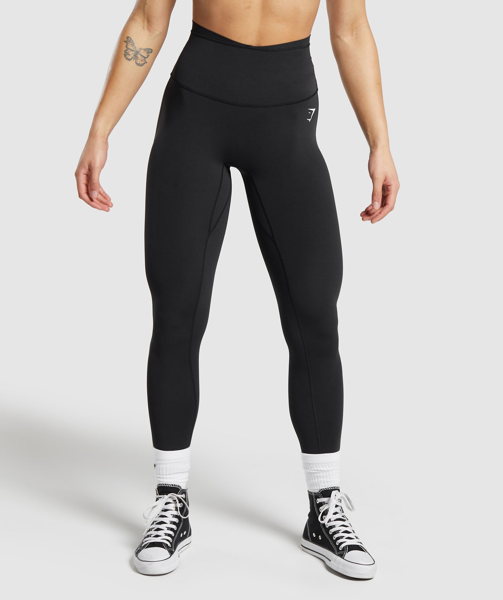 Mesh Waistband Leggings - Black