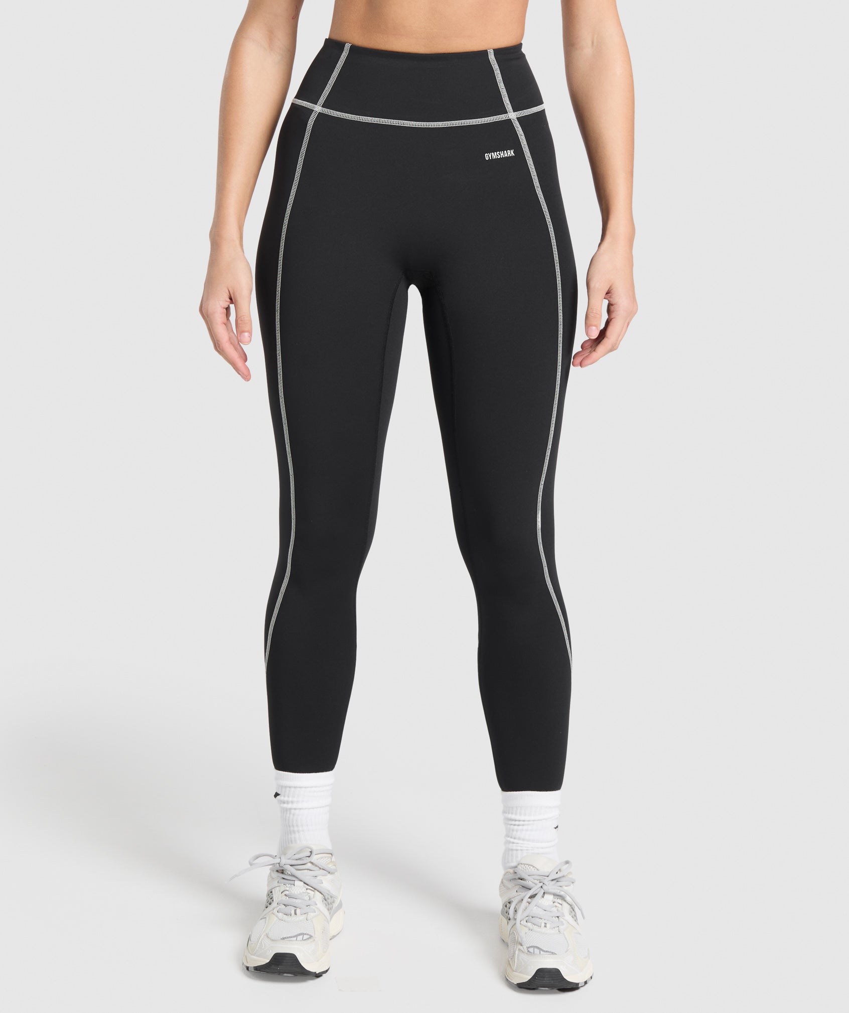 Retro Contrast Stitch Leggings - Black/Light Grey