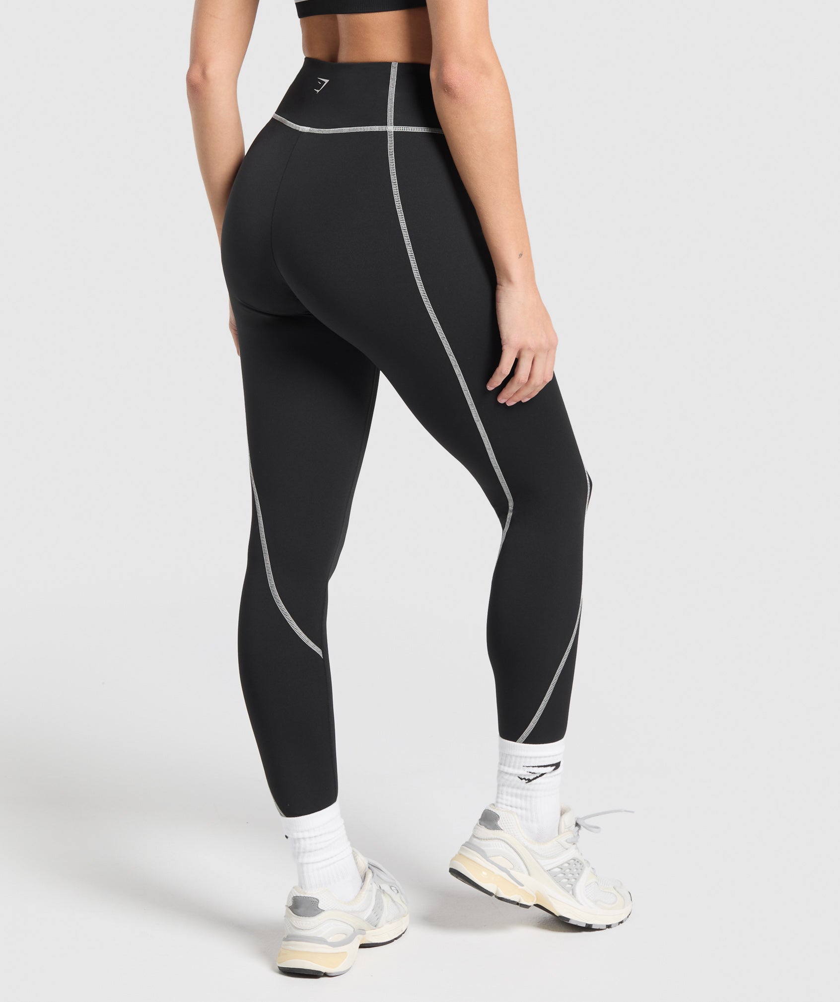 Retro Contrast Stitch Leggings - Black/Light Grey