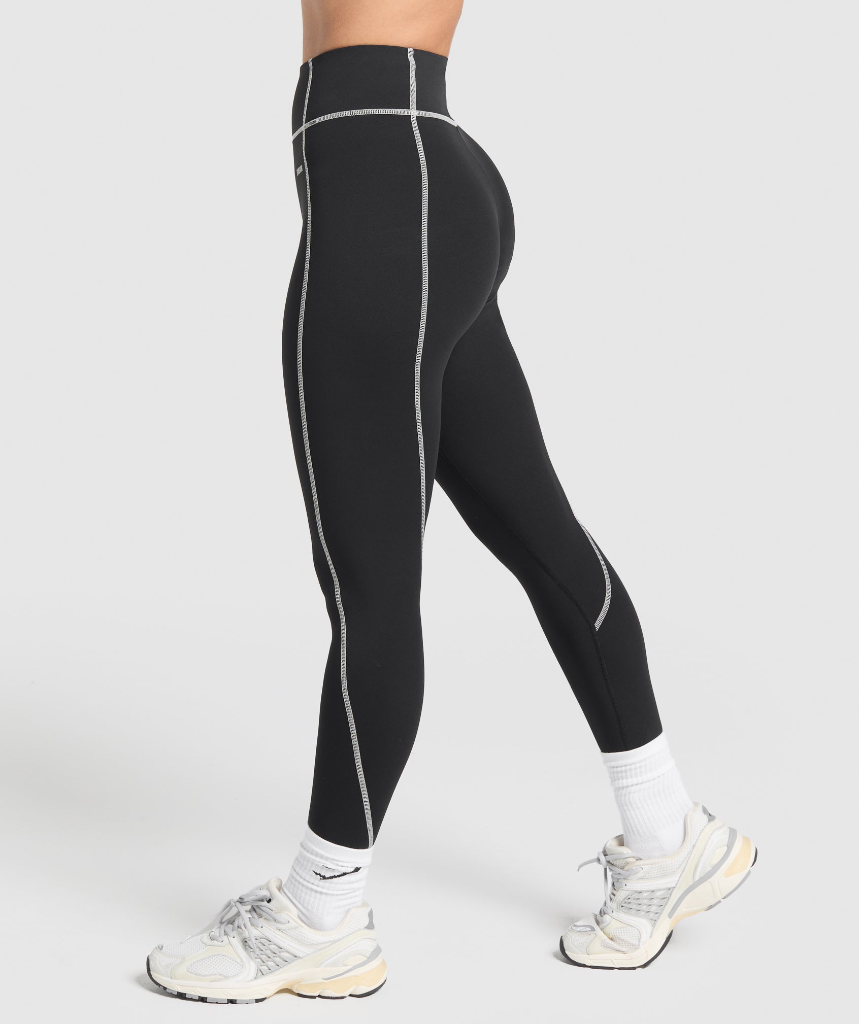 Retro Contrast Stitch Leggings - Black/Light Grey