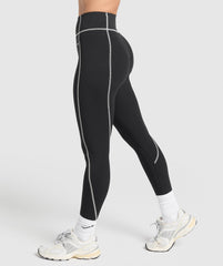 Retro Contrast Stitch Leggings - Black/Light Grey