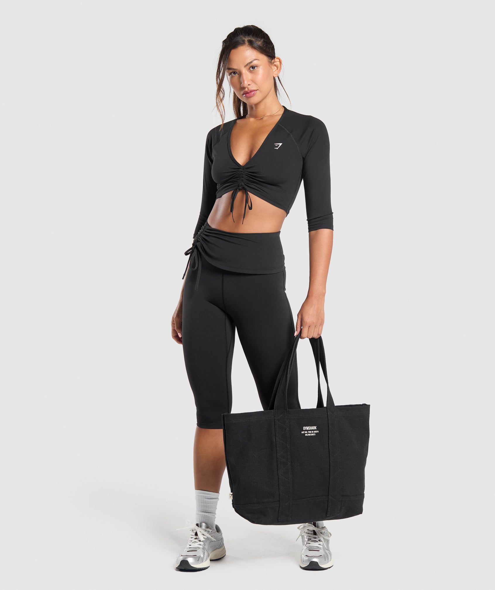Ruched Capri Leggings - Black