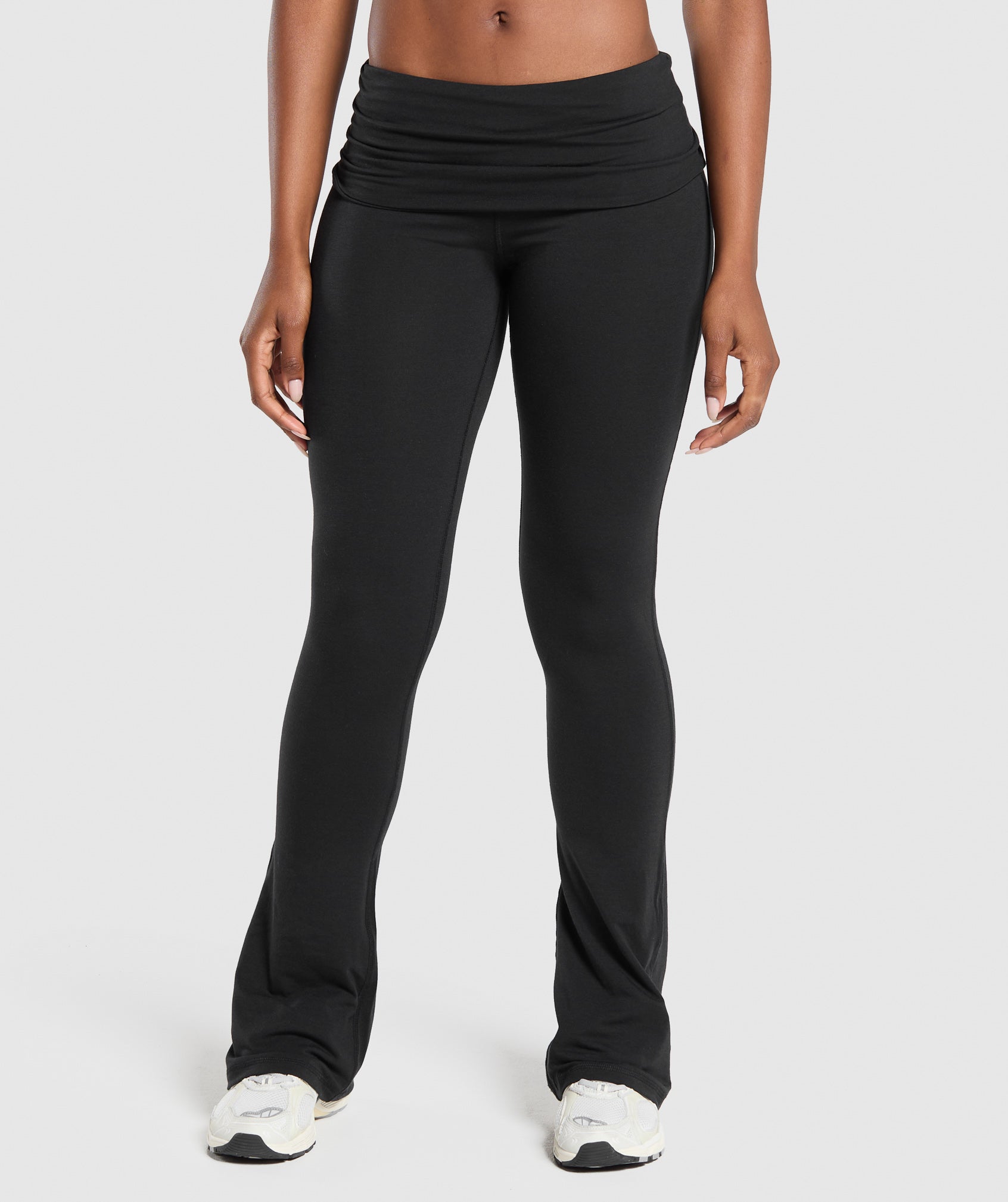 Foldover Flared Leggings - Black