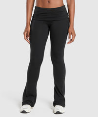 Foldover Flared Leggings - Black