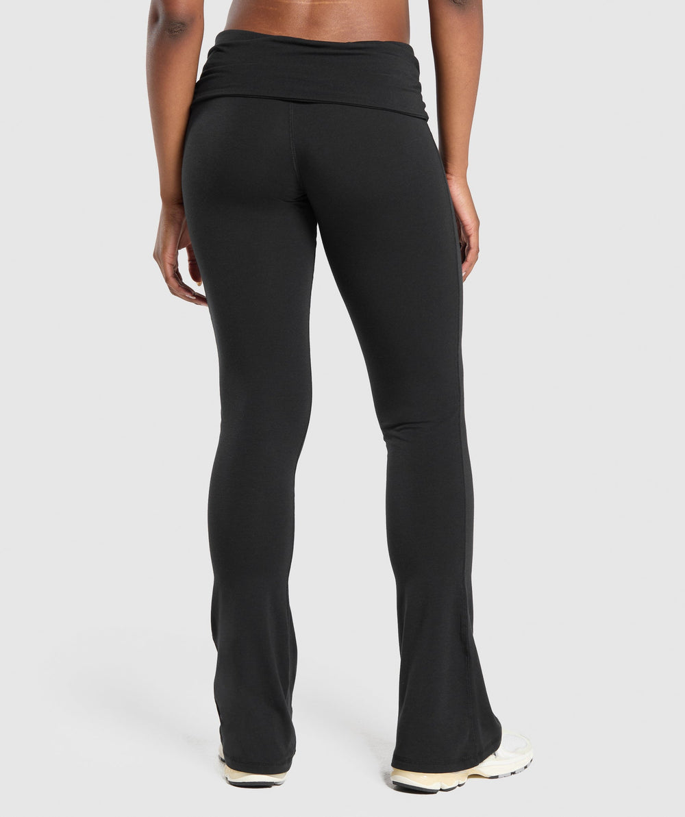 Foldover Flared Leggings - Black
