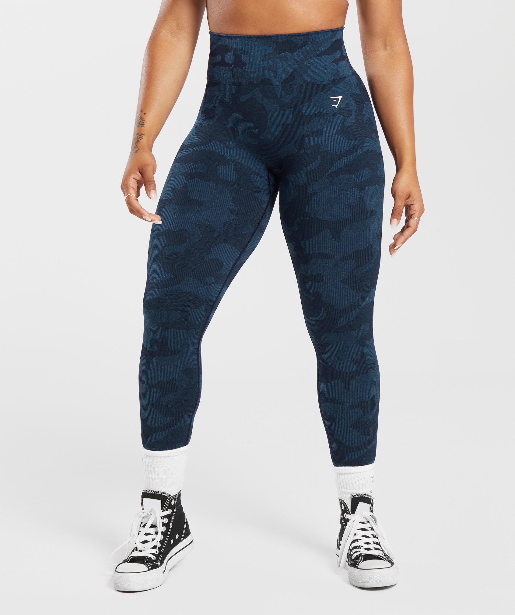 Adapt Camo Seamless Ribbed Leggings - Midnight Blue/Ash Blue