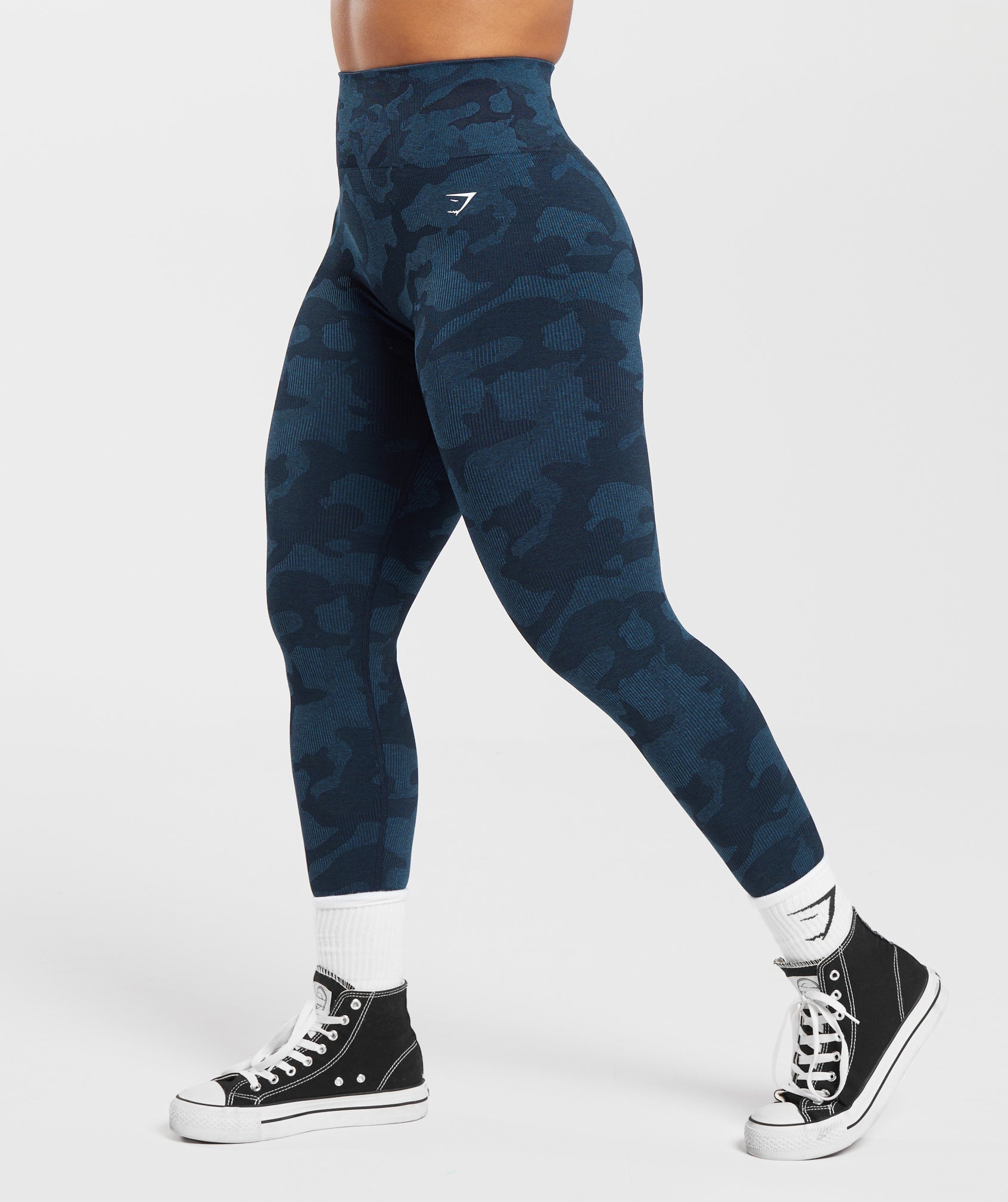 Adapt Camo Seamless Ribbed Leggings - Midnight Blue/Ash Blue