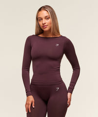 Everyday Seamless Wide Neck Long Sleeve Top - Cherry Purple