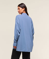 Covered Longline Cotton Long Sleeve Top - Worn Blue