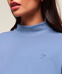 Covered Longline Cotton Long Sleeve Top - Worn Blue