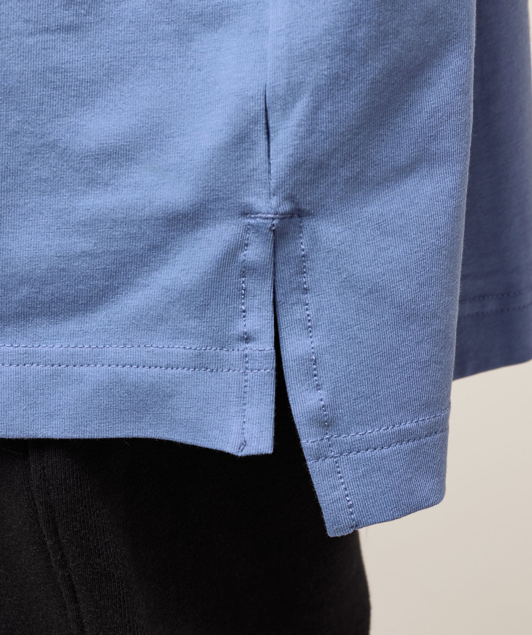 Covered Longline Cotton Long Sleeve Top - Worn Blue
