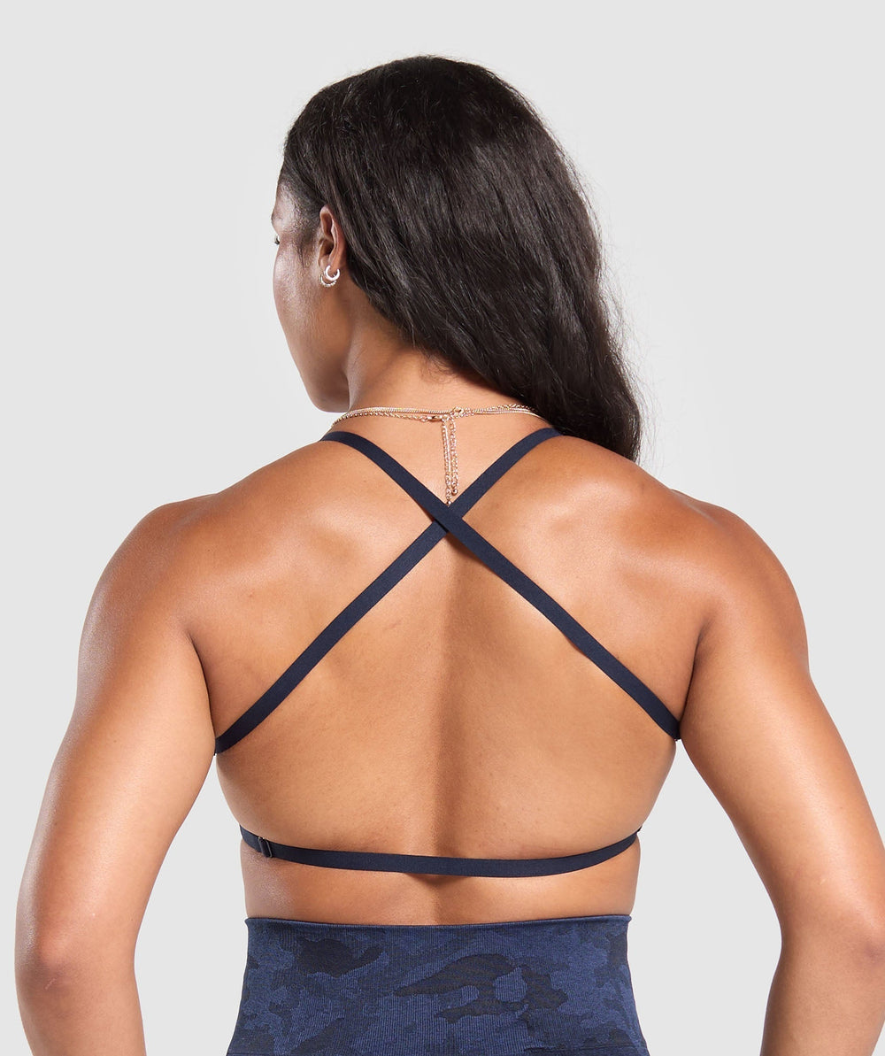 Adapt Camo Cross Back Sports Bra - Midnight Blue/Ash Blue