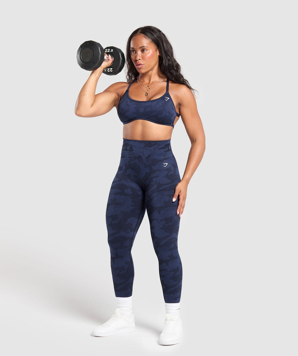 Adapt Camo Cross Back Sports Bra - Midnight Blue/Ash Blue