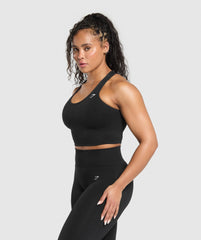 Lift Seamless Midi Tank With Shelf - Black/Black Marl
