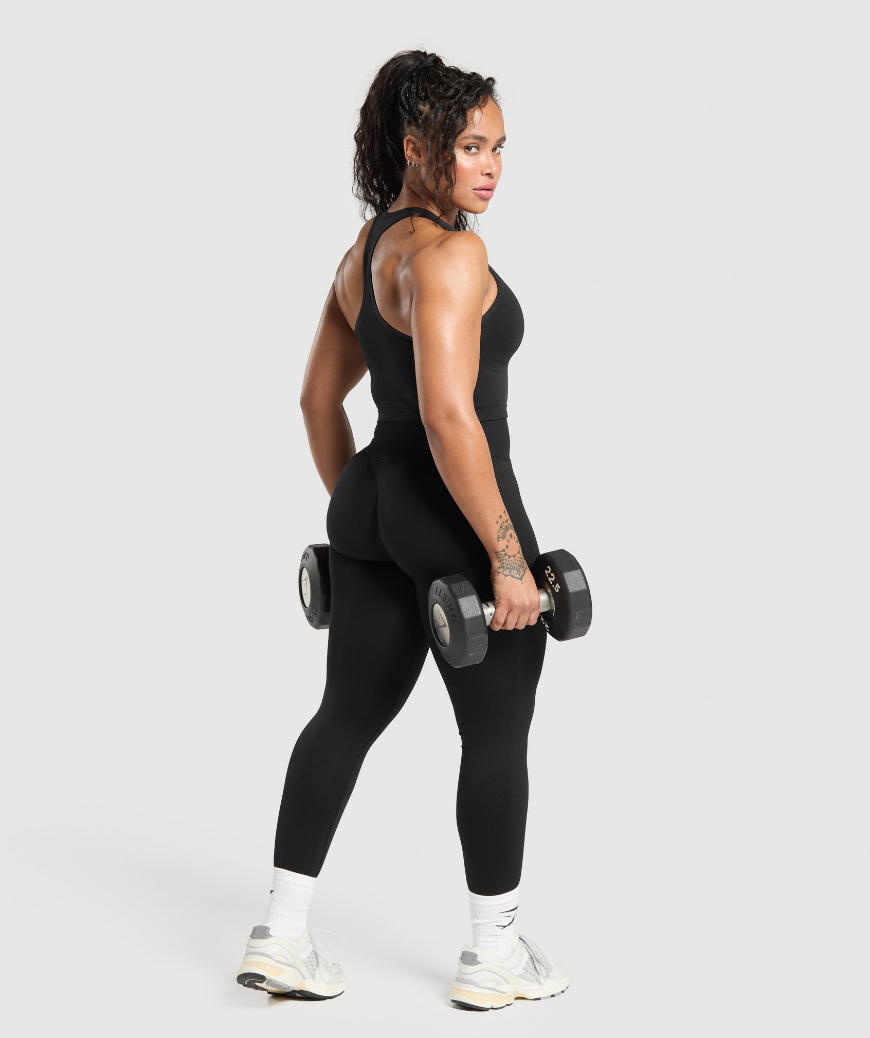 Lift Seamless Midi Tank With Shelf - Black/Black Marl