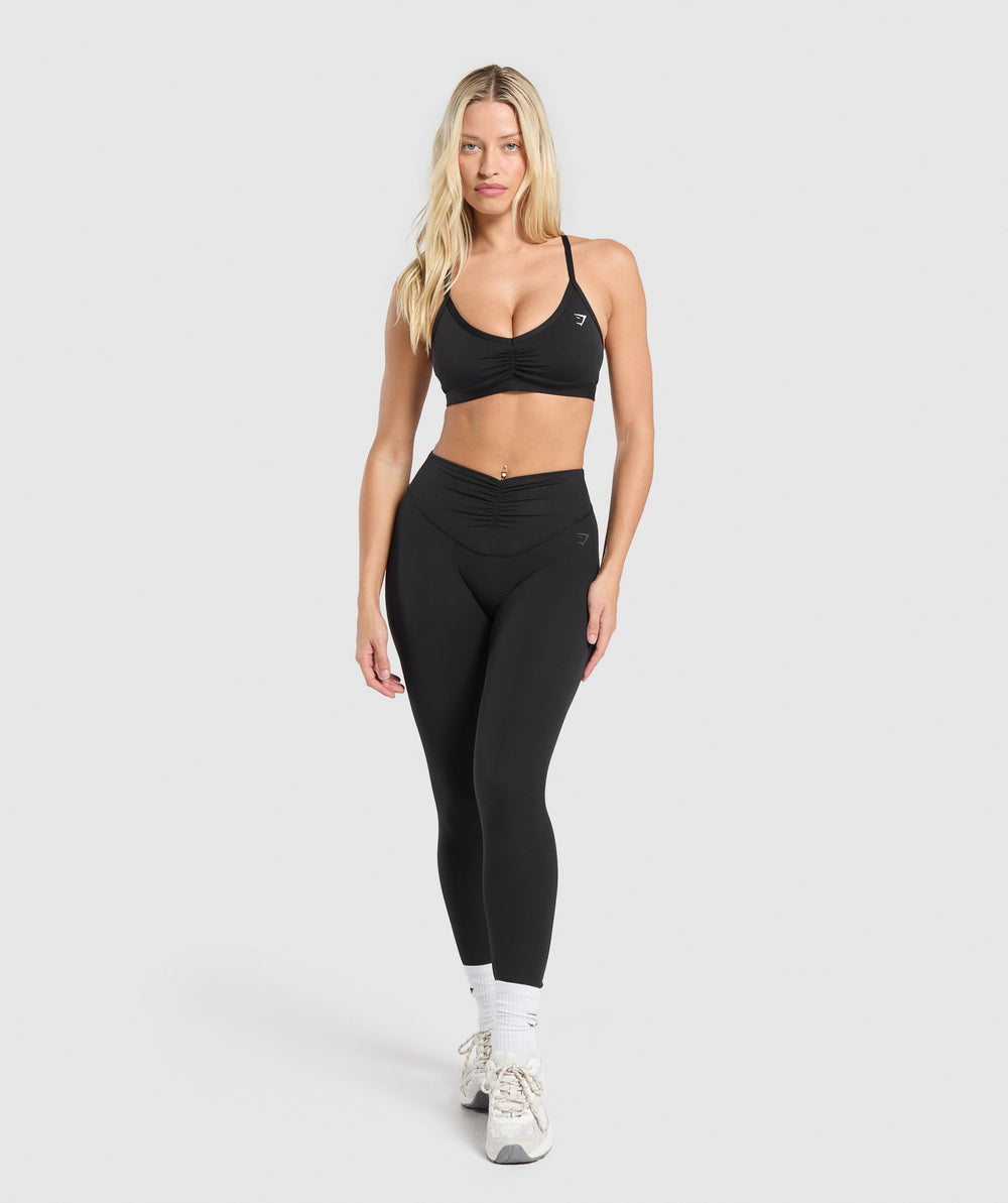 Ruched Strappy Sports Bra - Black