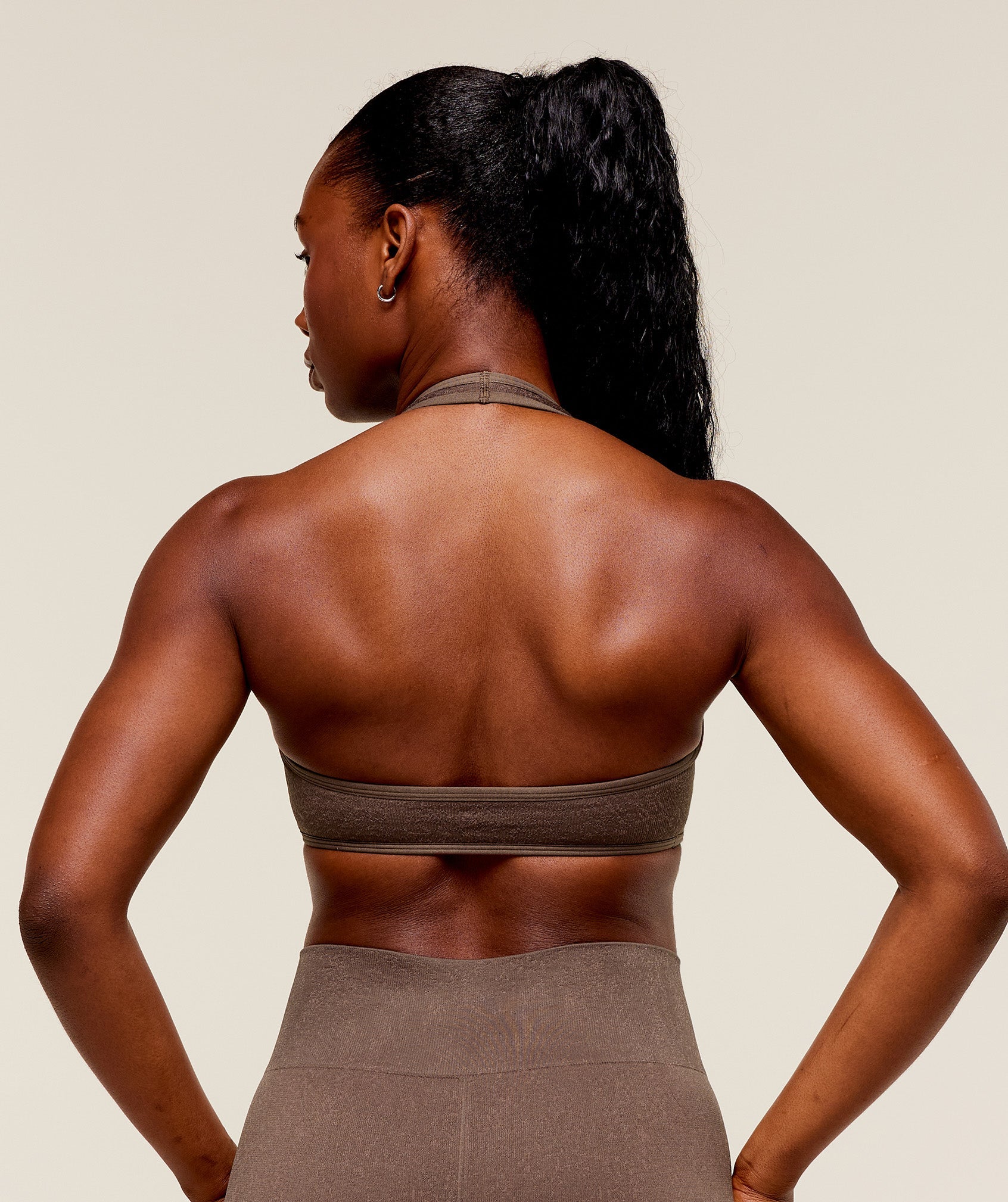 Adapt Fleck x Whitney Halterneck Sports Bra - Soft Brown/Chestnut Pink