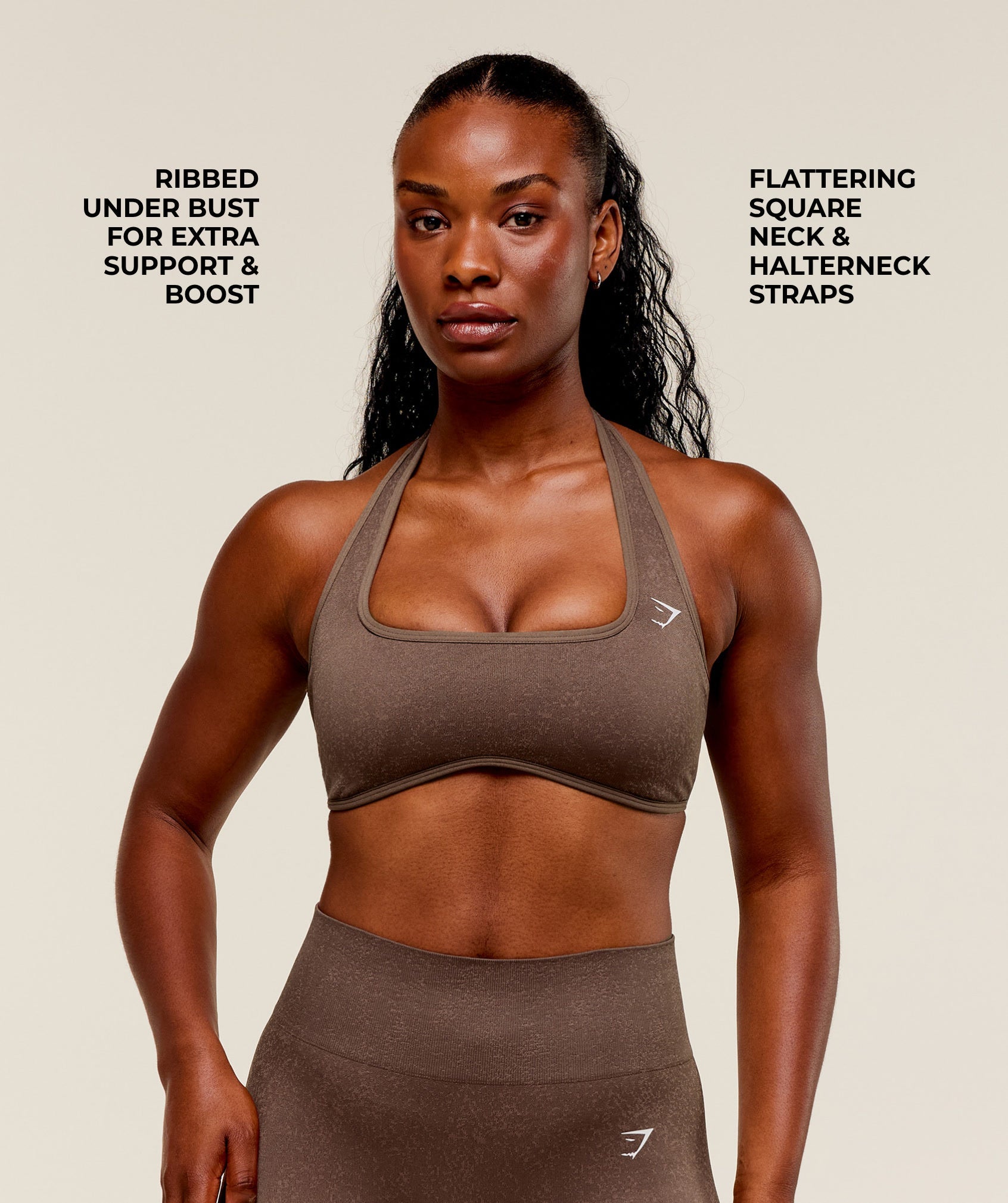 Adapt Fleck x Whitney Halterneck Sports Bra - Soft Brown/Chestnut Pink