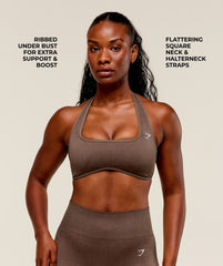 Adapt Fleck x Whitney Halterneck Sports Bra - Soft Brown/Chestnut Pink