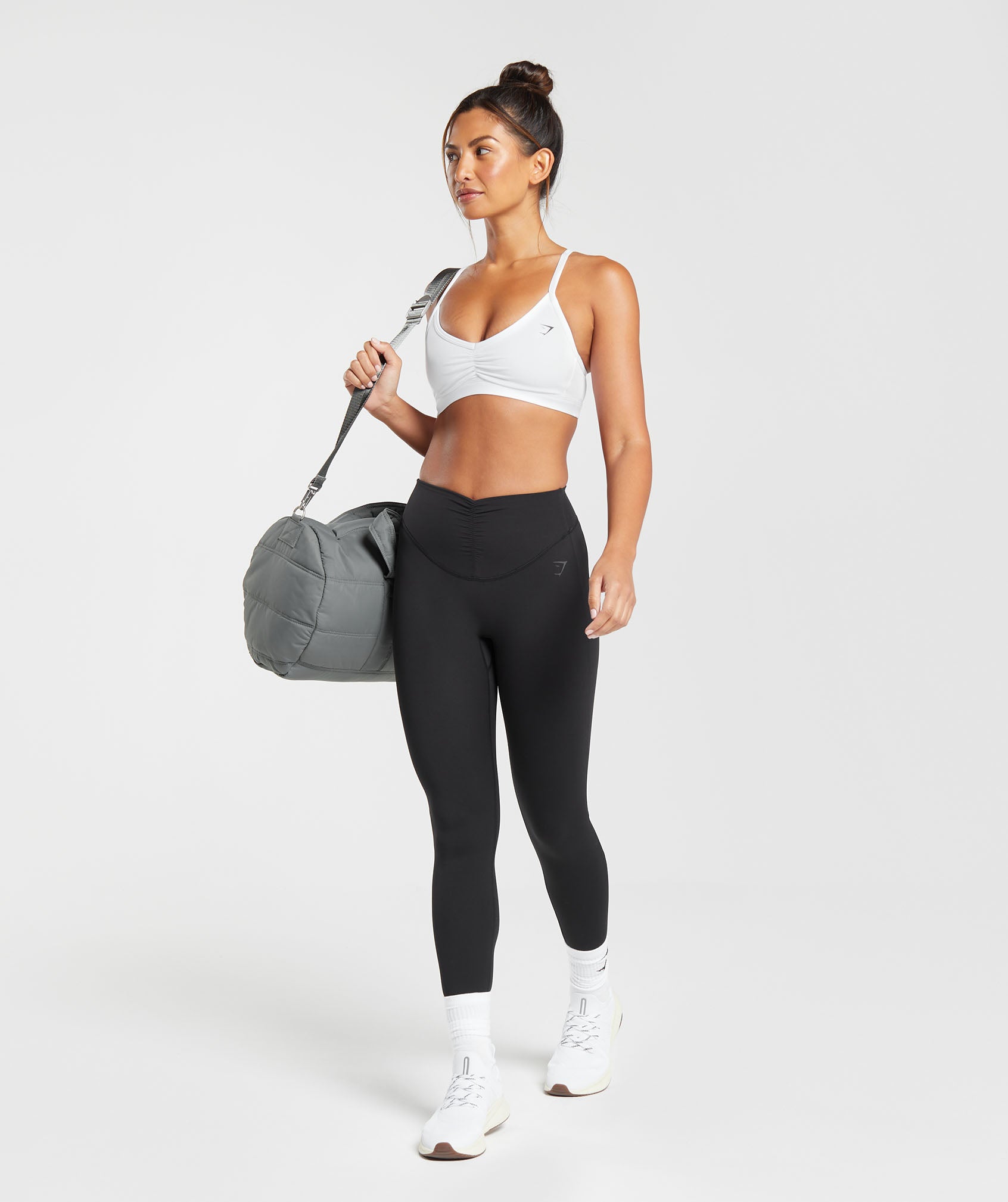 Ruched Strappy Sports Bra - White