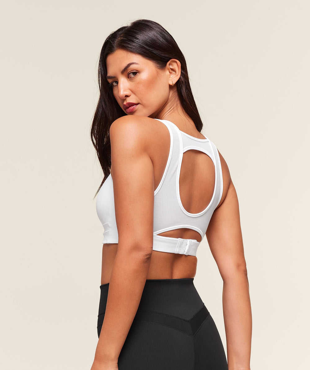 Mesh Back Sports Bra - White
