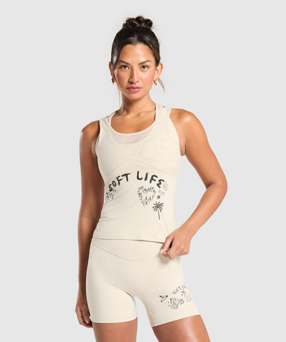 Elevate Tattoo Graphic Tank With Shelf - Cream Beige