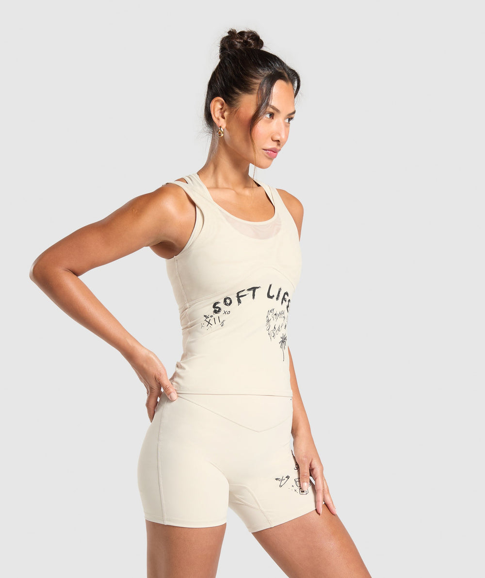 Elevate Tattoo Graphic Tank With Shelf - Cream Beige