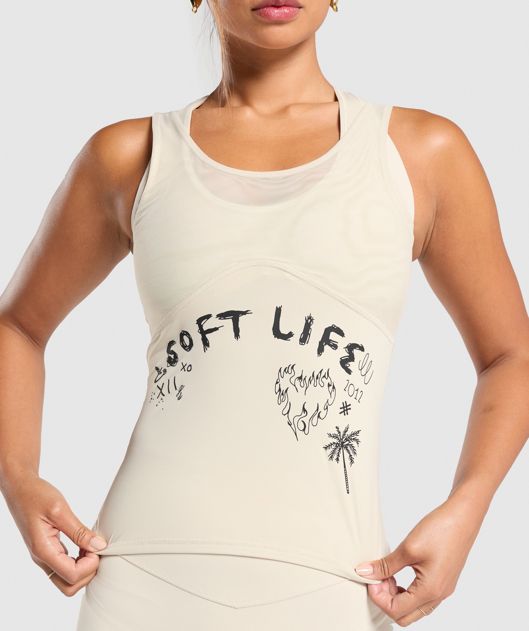 Elevate Tattoo Graphic Tank With Shelf - Cream Beige