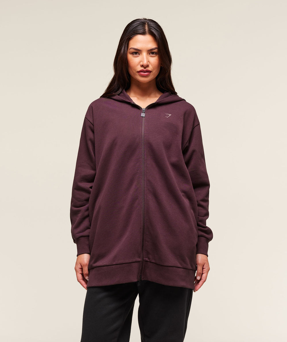 Covered Longline Zip Up Hoodie - Cherry Purple