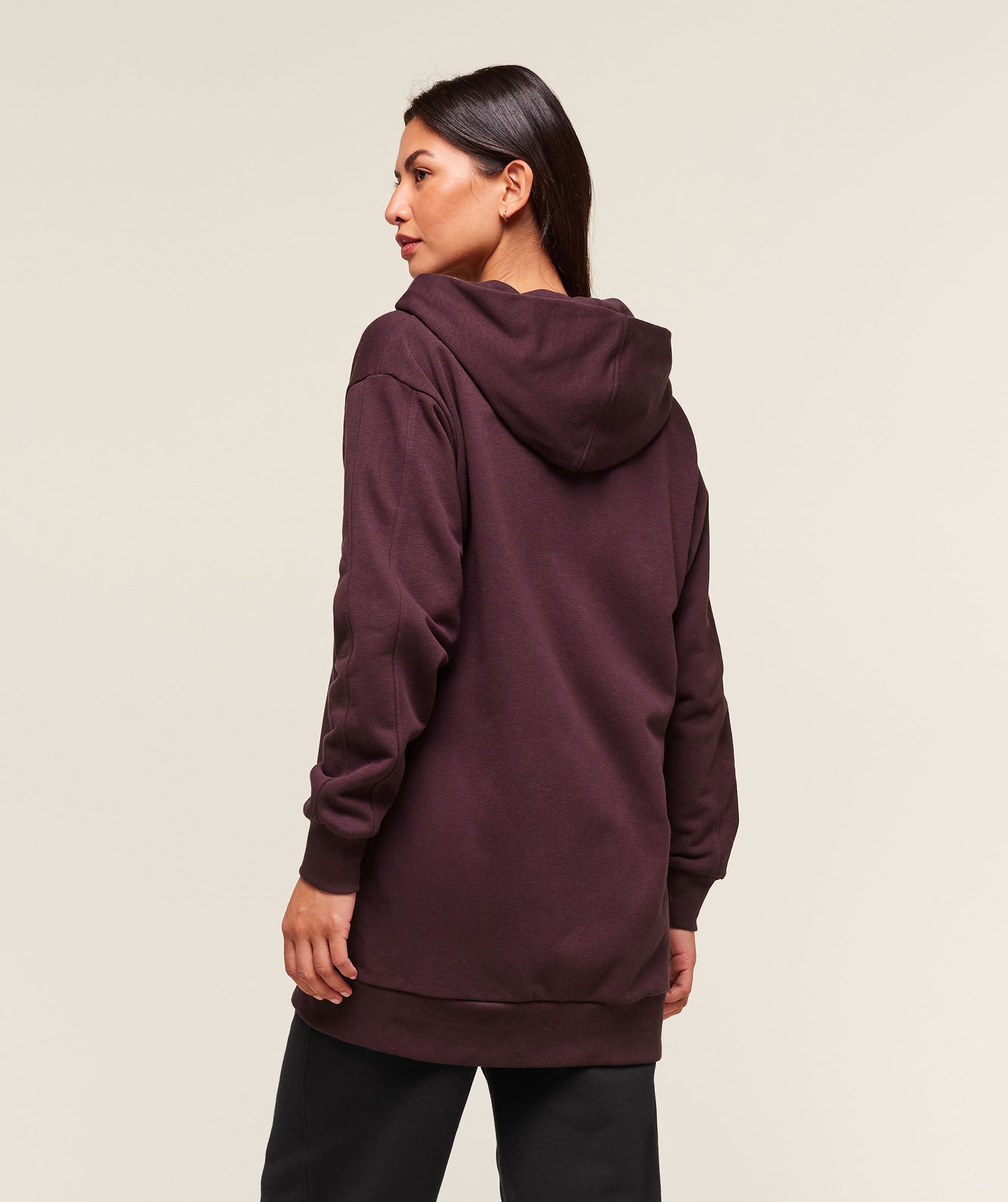 Covered Longline Zip Up Hoodie - Cherry Purple