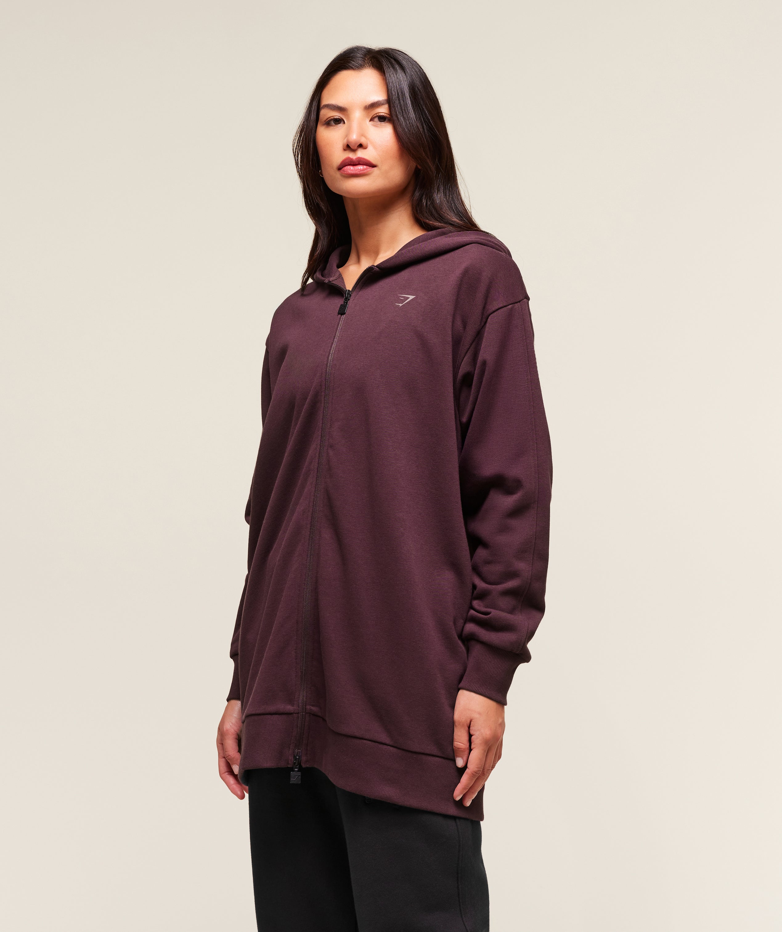 Covered Longline Zip Up Hoodie - Cherry Purple