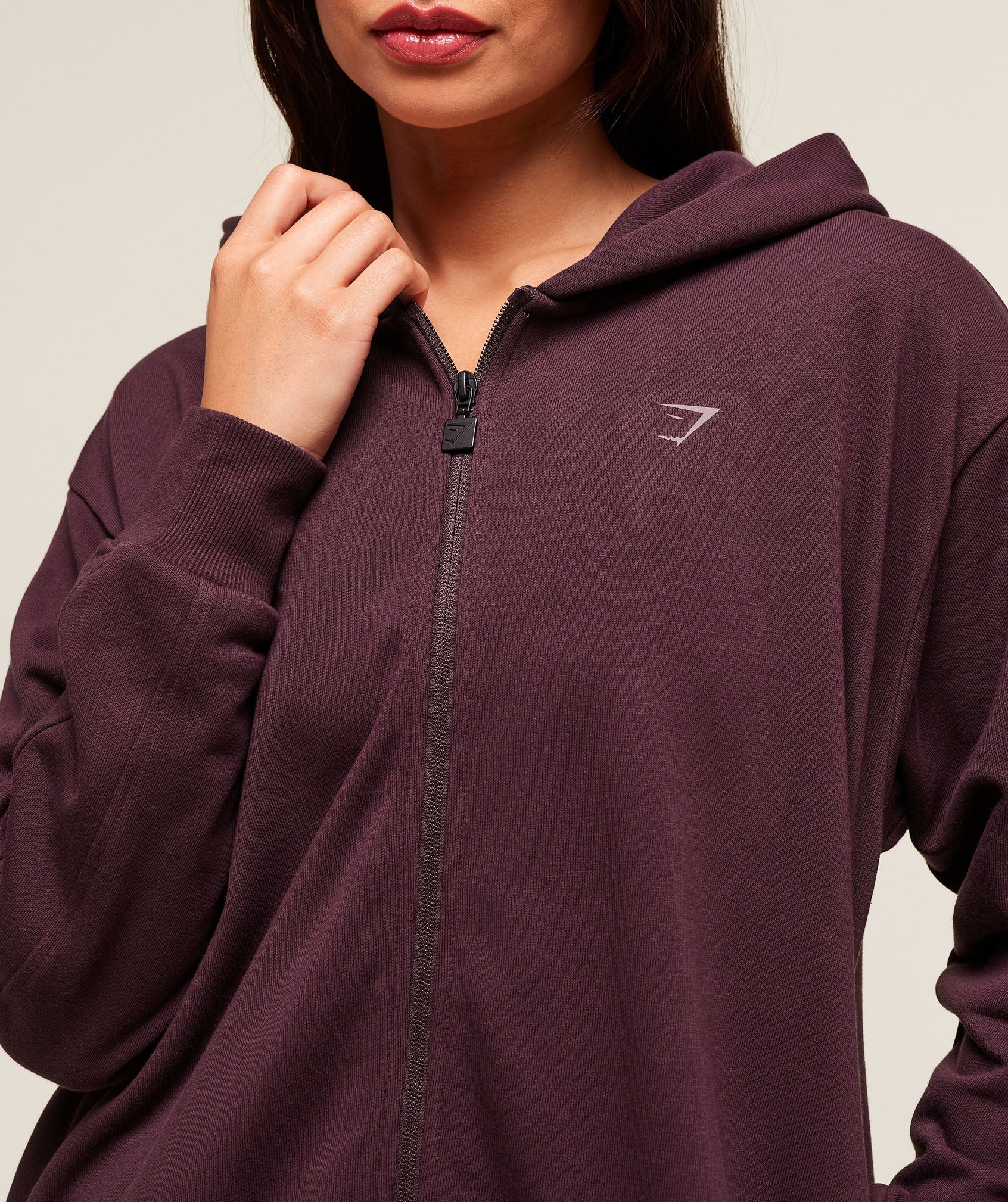 Covered Longline Zip Up Hoodie - Cherry Purple