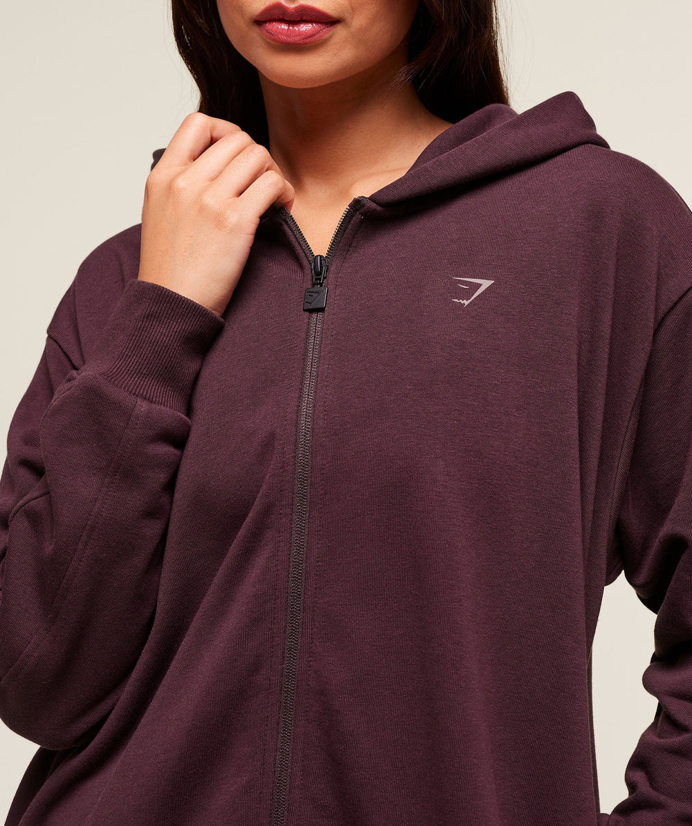 Covered Longline Zip Up Hoodie - Cherry Purple