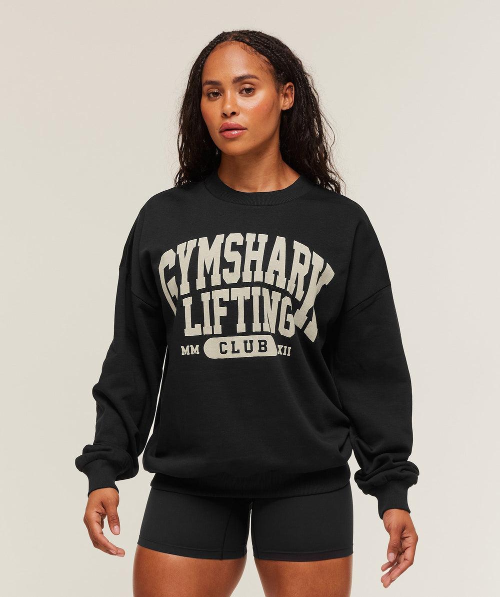 Lifting Club Graphic Oversized Crew Neck - Black