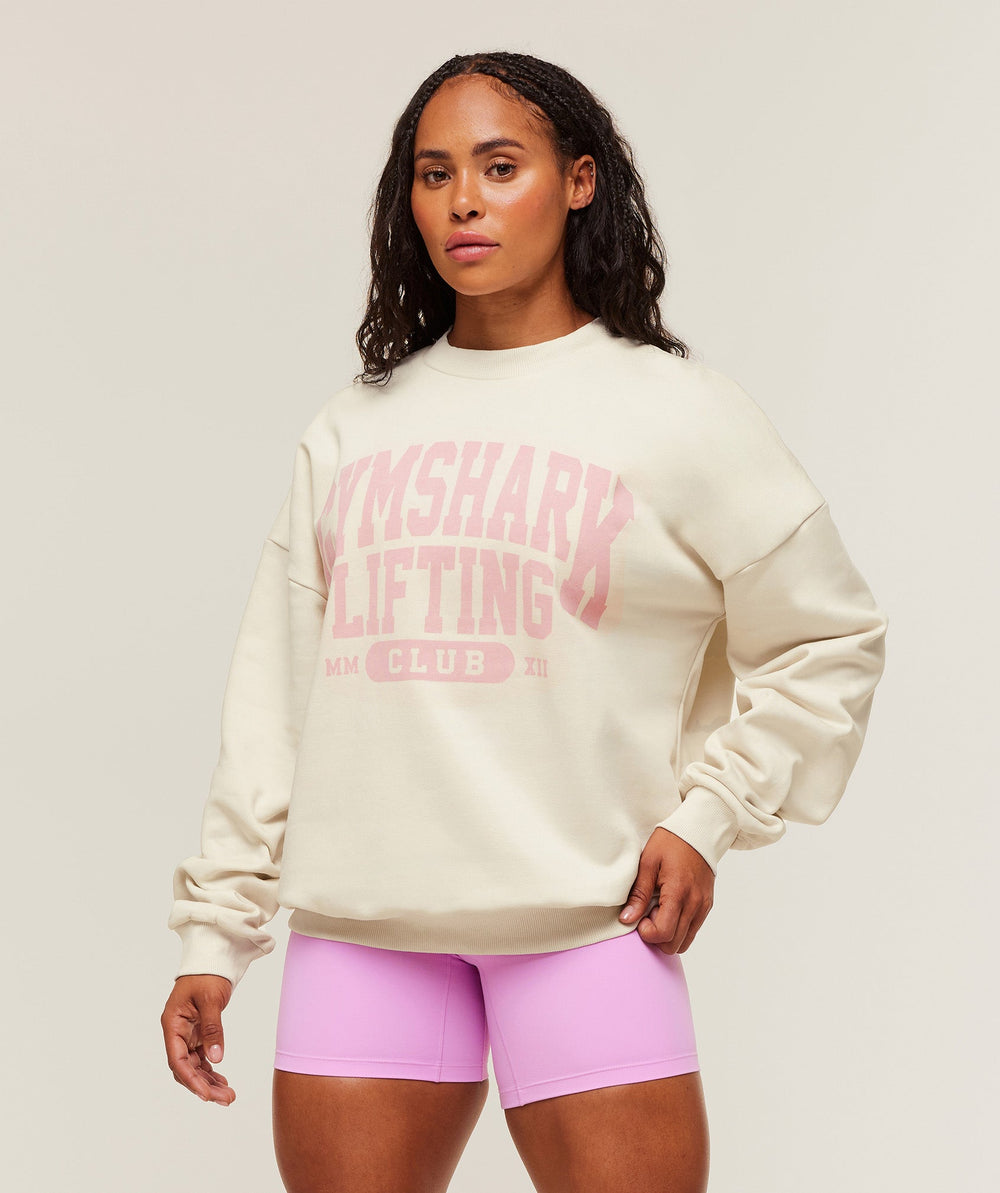 Lifting Club Graphic Oversized Crew Neck - Oat White