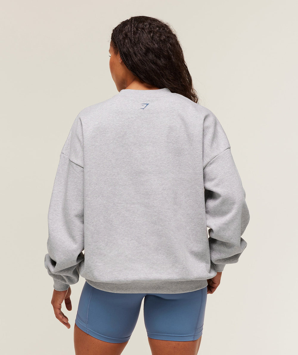 Lifting Club Graphic Oversized Crew Neck - Light Grey Core Marl