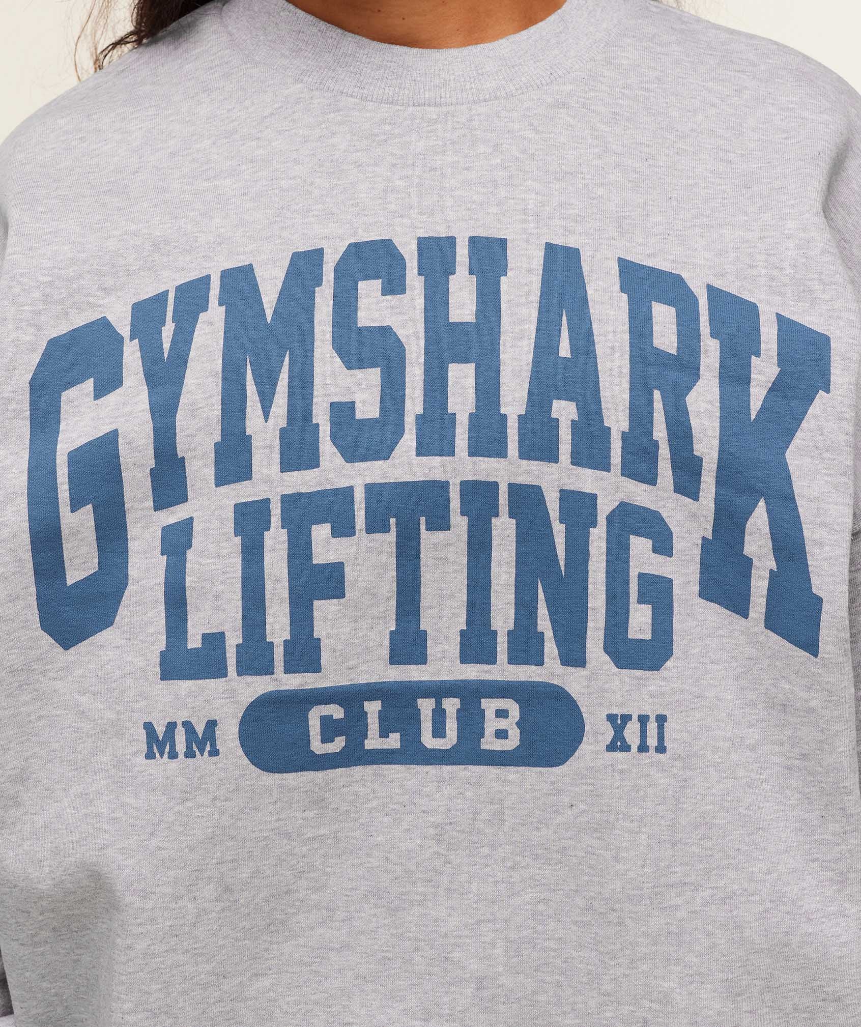 Lifting Club Graphic Oversized Crew Neck - Light Grey Core Marl
