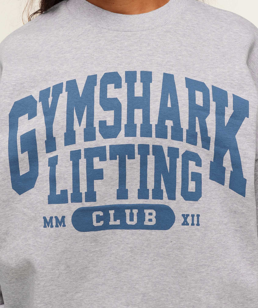 Lifting Club Graphic Oversized Crew Neck - Light Grey Core Marl