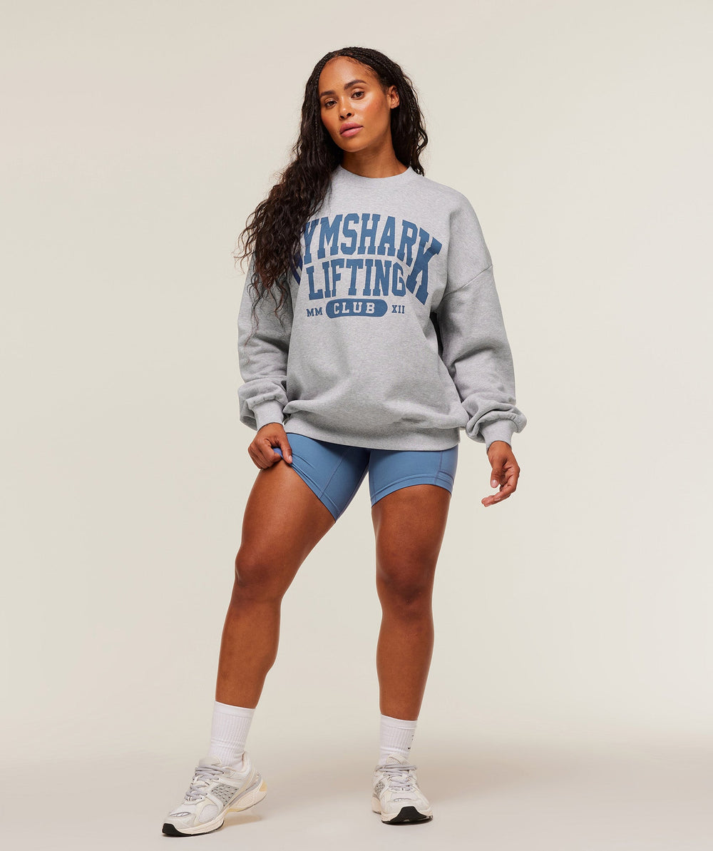 Lifting Club Graphic Oversized Crew Neck - Light Grey Core Marl