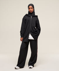 Covered Longline Zip Up Hoodie - Black