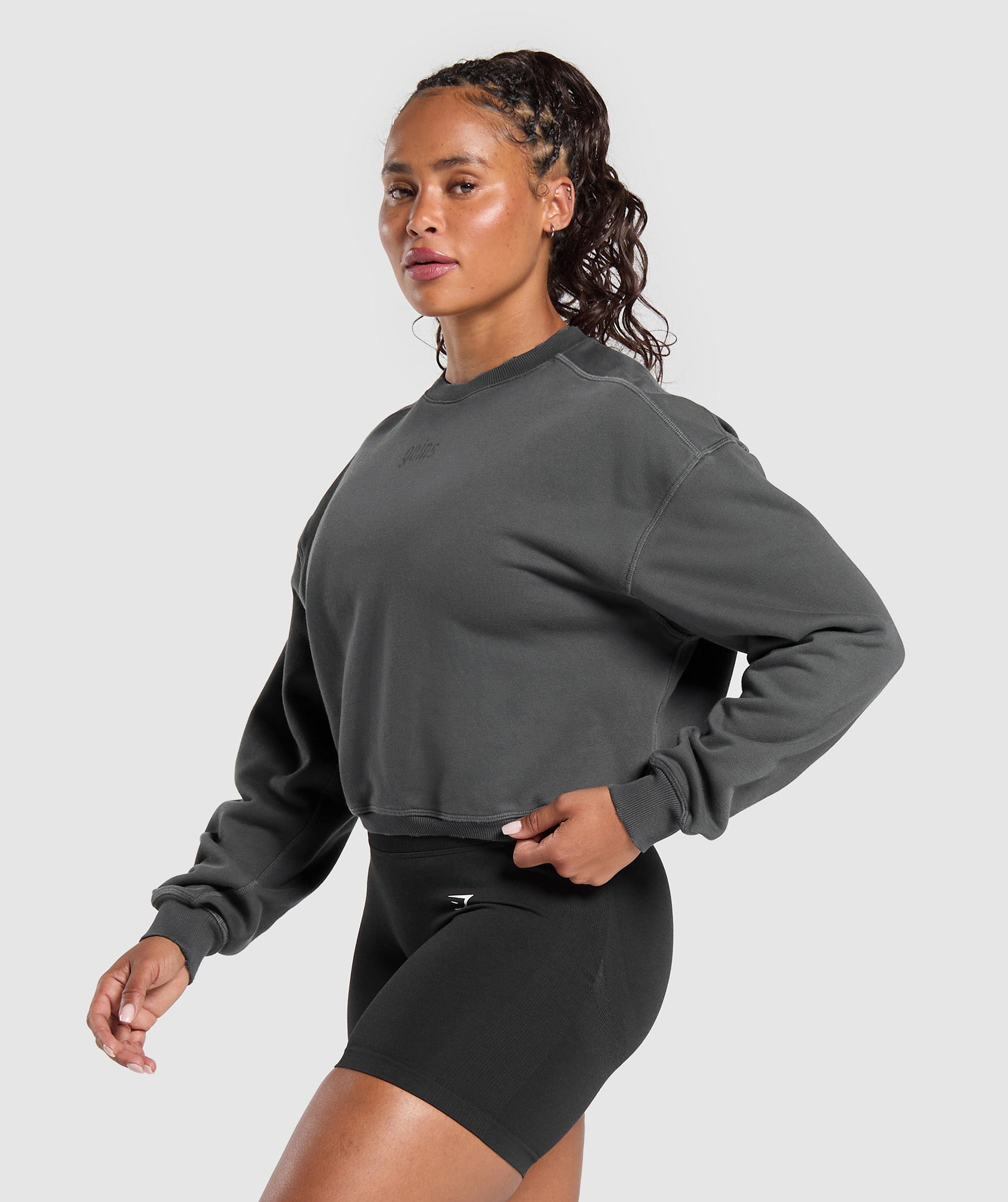 Gains Washed Loopback Crew Neck - Asphalt Grey/Black
