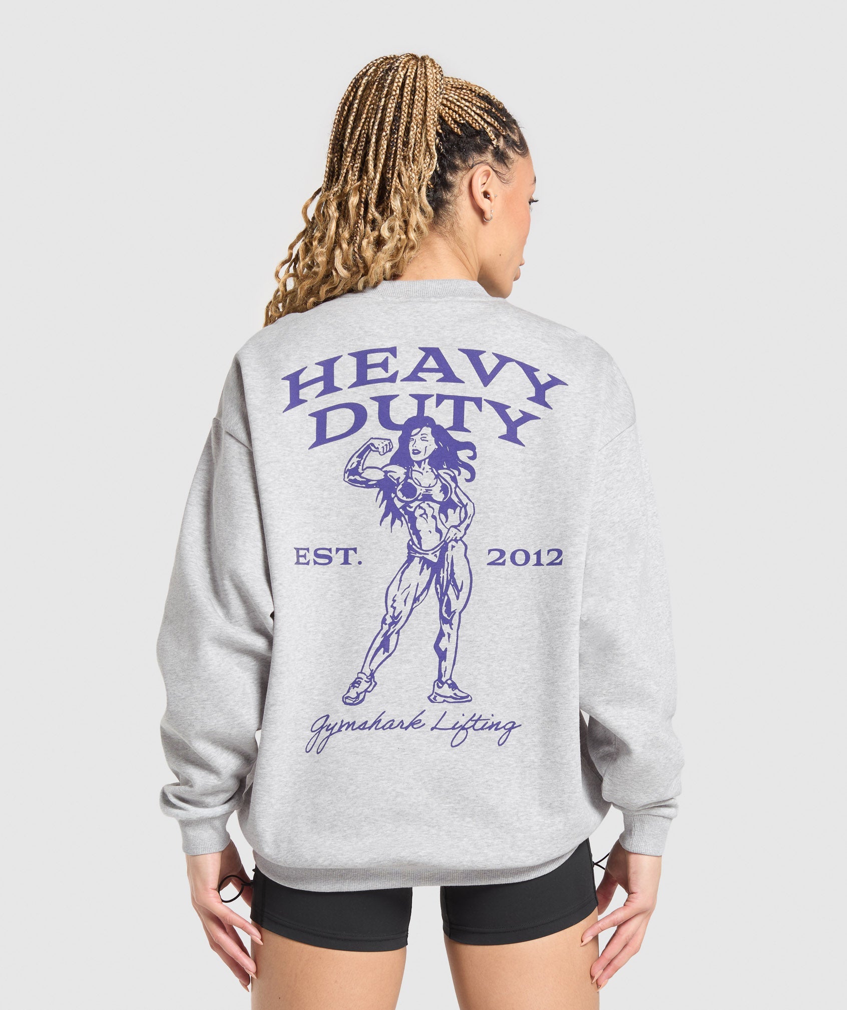 Heavy Duty Graphic Oversized Pullover - Light Grey Core Marl