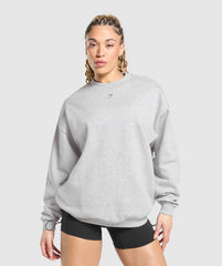 Heavy Duty Graphic Oversized Pullover - Light Grey Core Marl