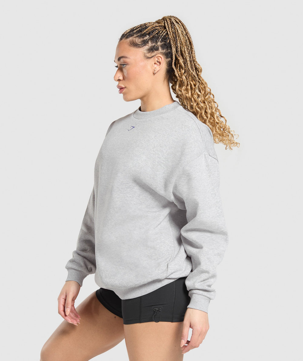 Heavy Duty Graphic Oversized Pullover - Light Grey Core Marl