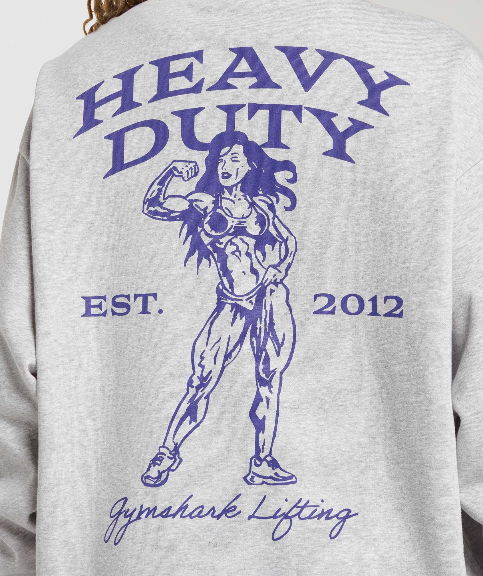 Heavy Duty Graphic Oversized Pullover - Light Grey Core Marl