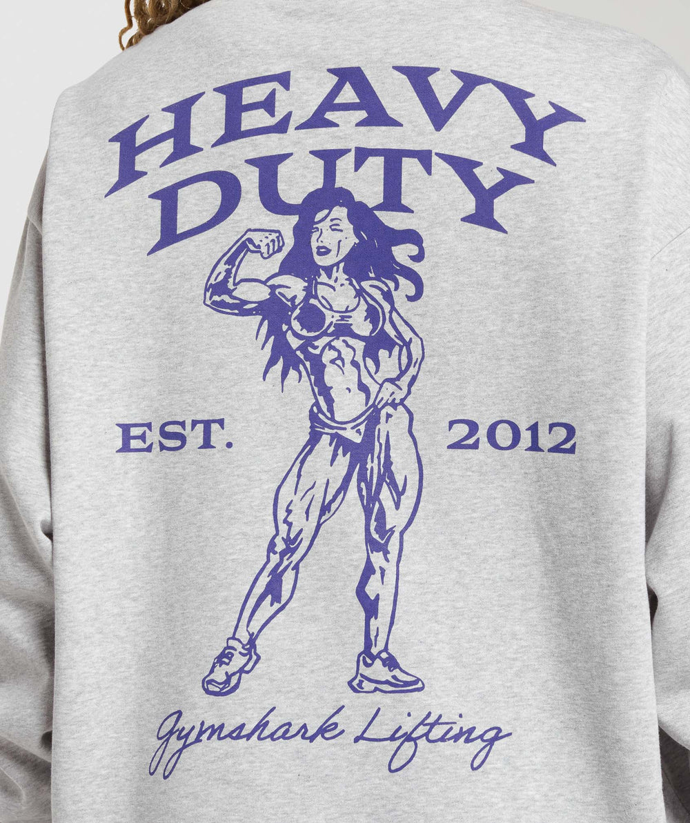 Heavy Duty Graphic Oversized Pullover - Light Grey Core Marl