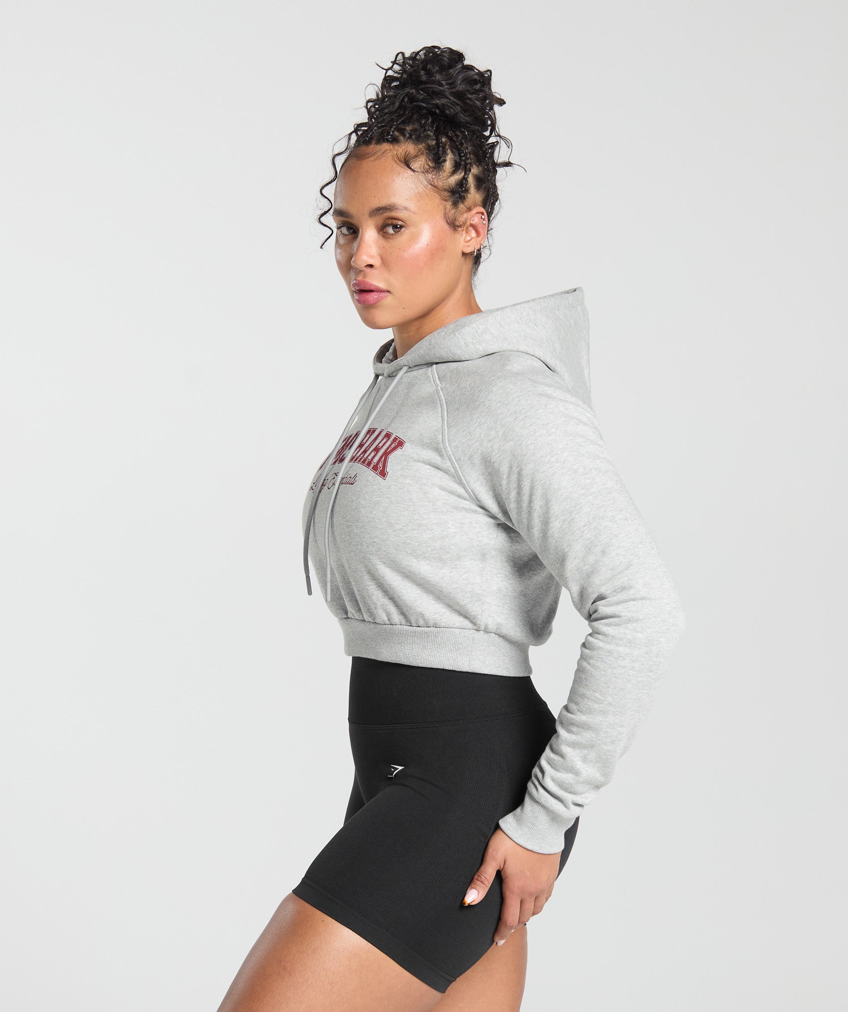 Lifting Essentials Graphic Cropped Hoodie - Light Grey Core Marl