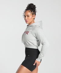 Lifting Essentials Graphic Cropped Hoodie - Light Grey Core Marl