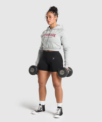 Lifting Essentials Graphic Cropped Hoodie - Light Grey Core Marl
